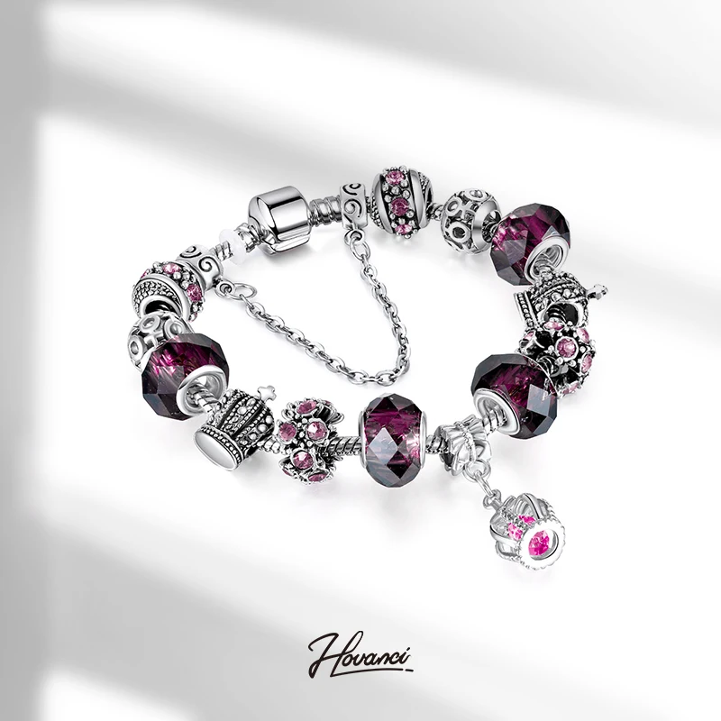 

HOVANCI Diy Charms Fashion Jewelry Flower Crown Pendant Rhinestone Beads Charm Bracelet