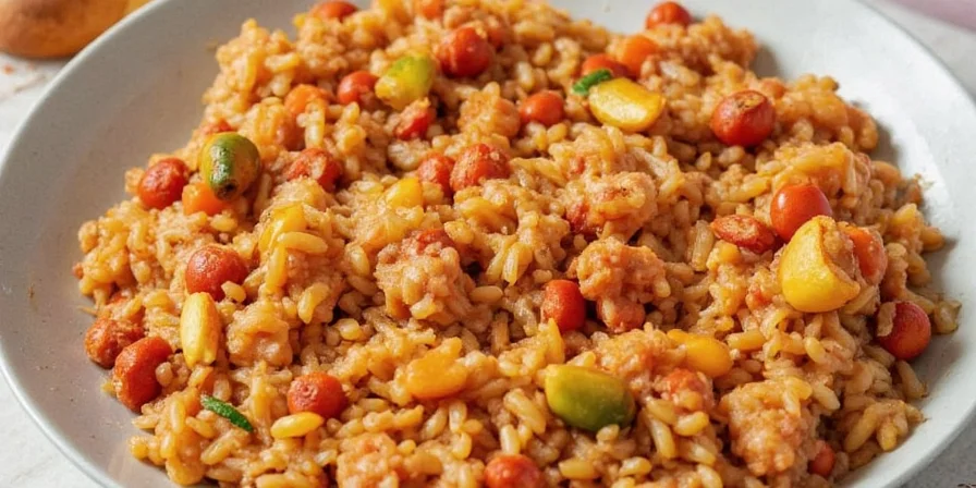 Jambalaya served with lemon wedges and fresh herbs