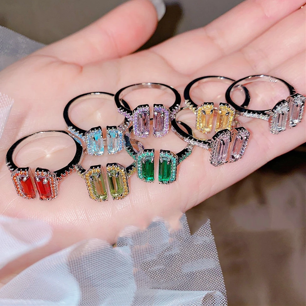 

Fashion Pink Diamond Open Ring Luxury Full Diamond Zircon Adjustable Ring For Women, Like picture