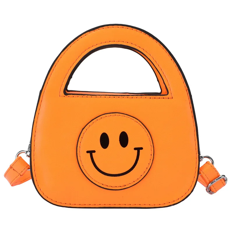 

2022 kids cute smile crossbody bag girls pu smiley face  cross body message bag lovely mini neon color bags, 5 colors