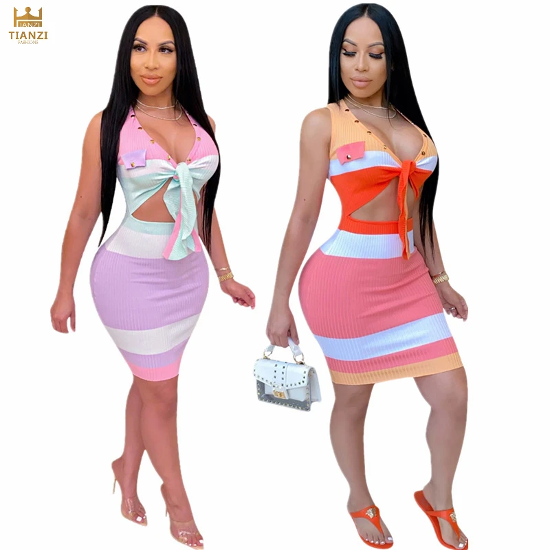 

Y3434 - ladies fashion knitted sleeveless mini sheath dress