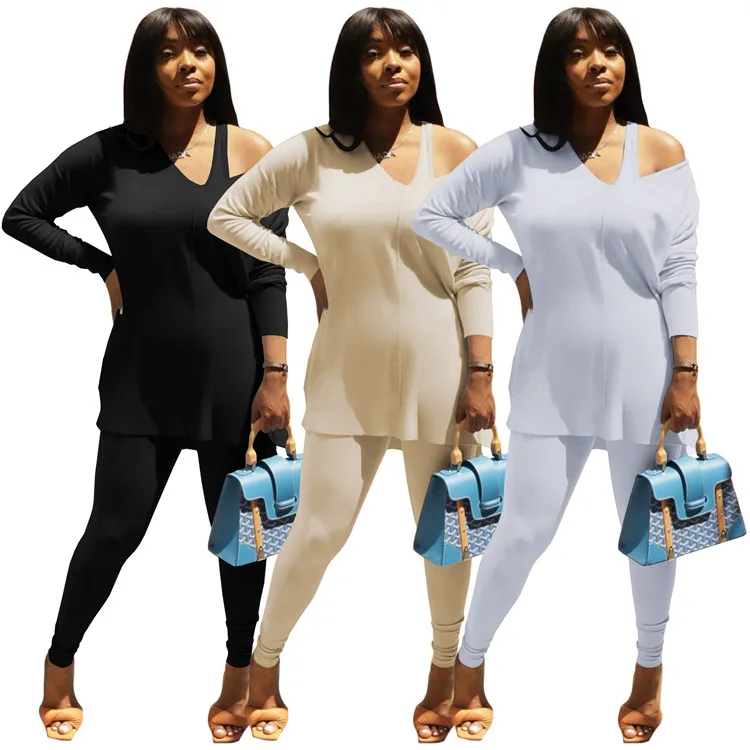 

New Fashion Elegant Two Piece Set Women Solid Drop Shoulder Top Jogger Sweatsuit Fall Women Women Jogging Suits, As picture