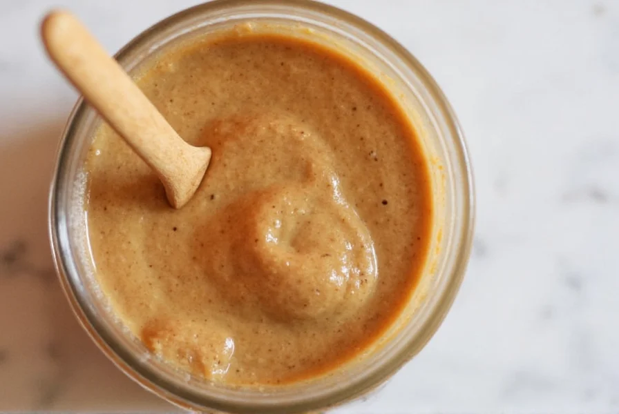 Step-by-step process of making homemade cinnamon peanut butter in a glass jar with cinnamon and peanut butter ingredients