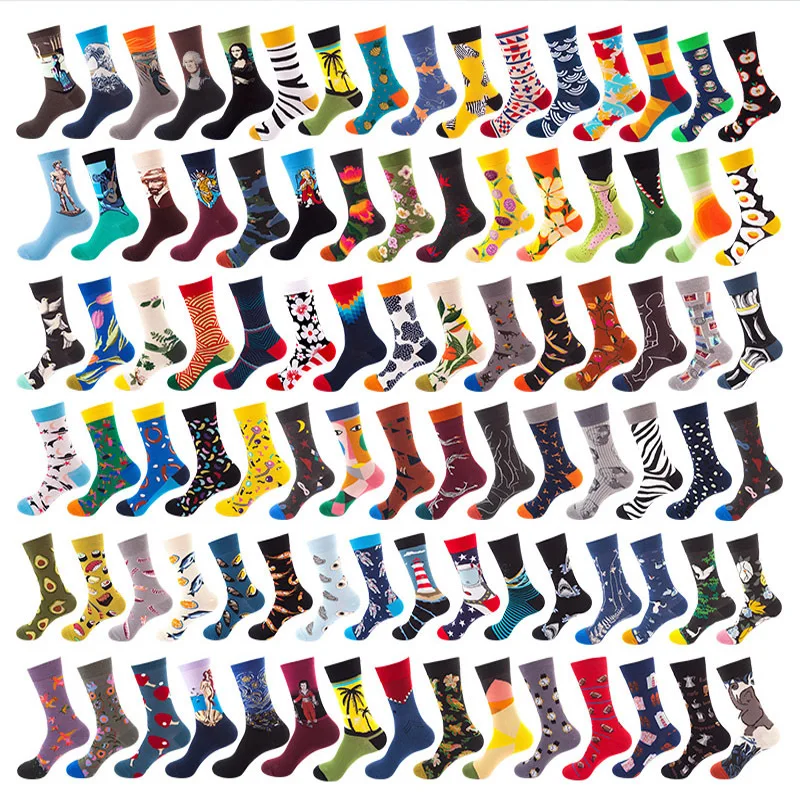 

Customized funny novelty patterned colorful dress socks premium cotton crew happy crazy food socks for men