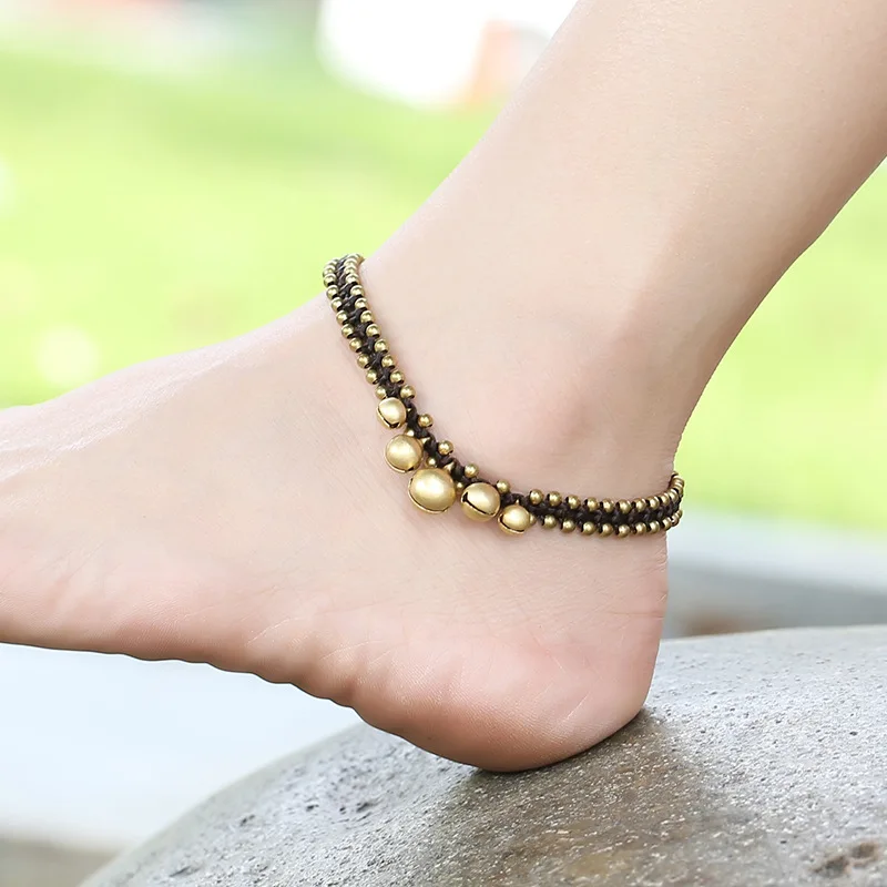 

Shangjie OEM tobillera Vintage brass bell beach anklet men unique ladies anklets cuban jewelry anklets, Gold