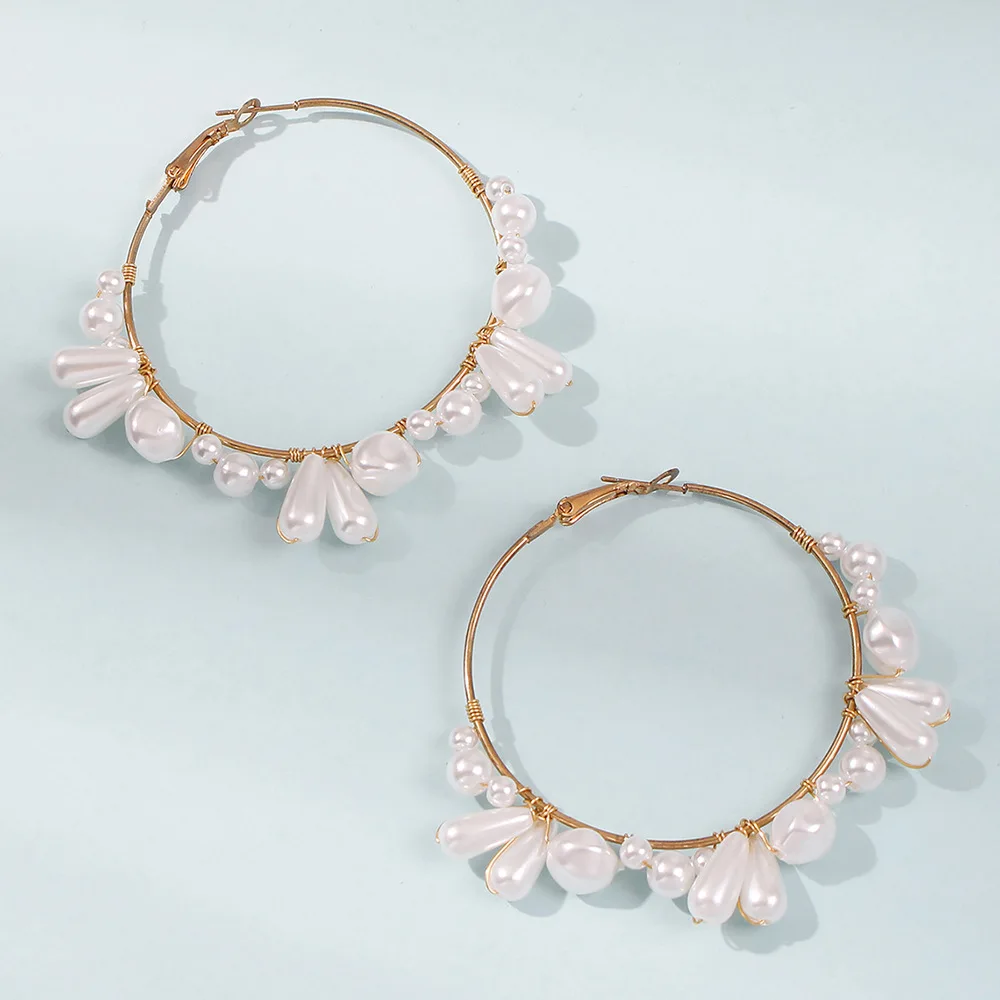 

Fashion exaggerated big size trendy jewelry pearl round circle hoop earrings for women, Colorful