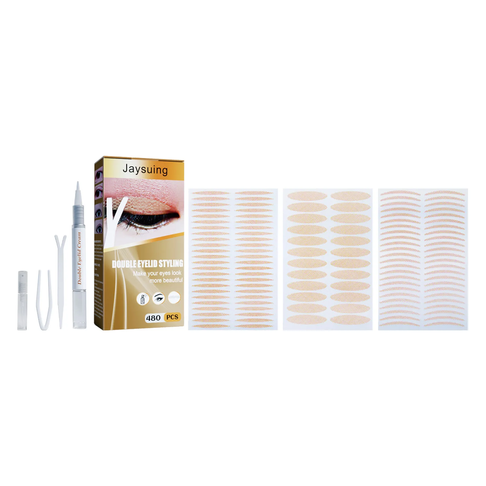 

Natural Traceless Invisible Double Eyelid Patch glue-free double eyelid tapeLong lasting 480pcs eyelid lift strips kit