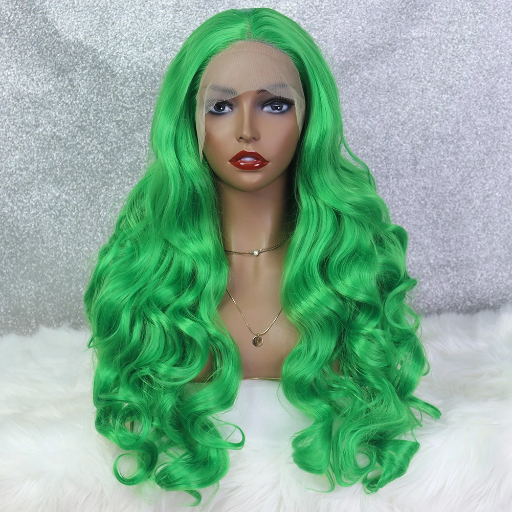

Wholesale Green Swiss Lace Front Wig Heat Resistant Synthetic Frontal Hair Wigs For Women