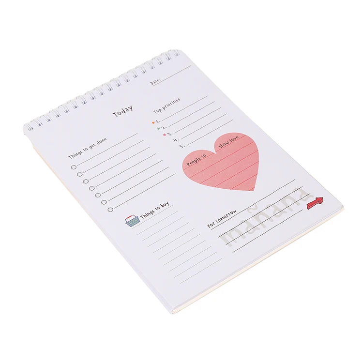 Hot selling list stationery items customized size cover spiral notebook with color pages