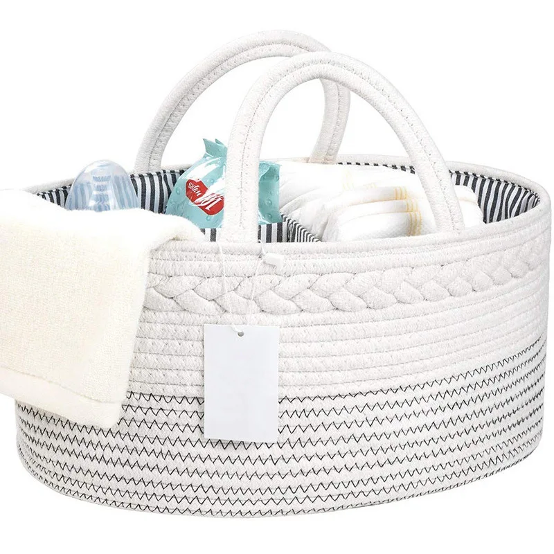 

Baby Diaper Caddy Organizer Cotton Rope Basket Diaper Storage Basket Multifunction Storage Bag Customizable Mommy Bag Hand Made, Customized color support