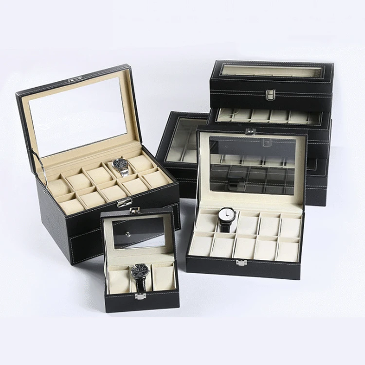 

Leather Wrist Watch Box Glass Top Watch Jewelry Display Case Organizer, One color