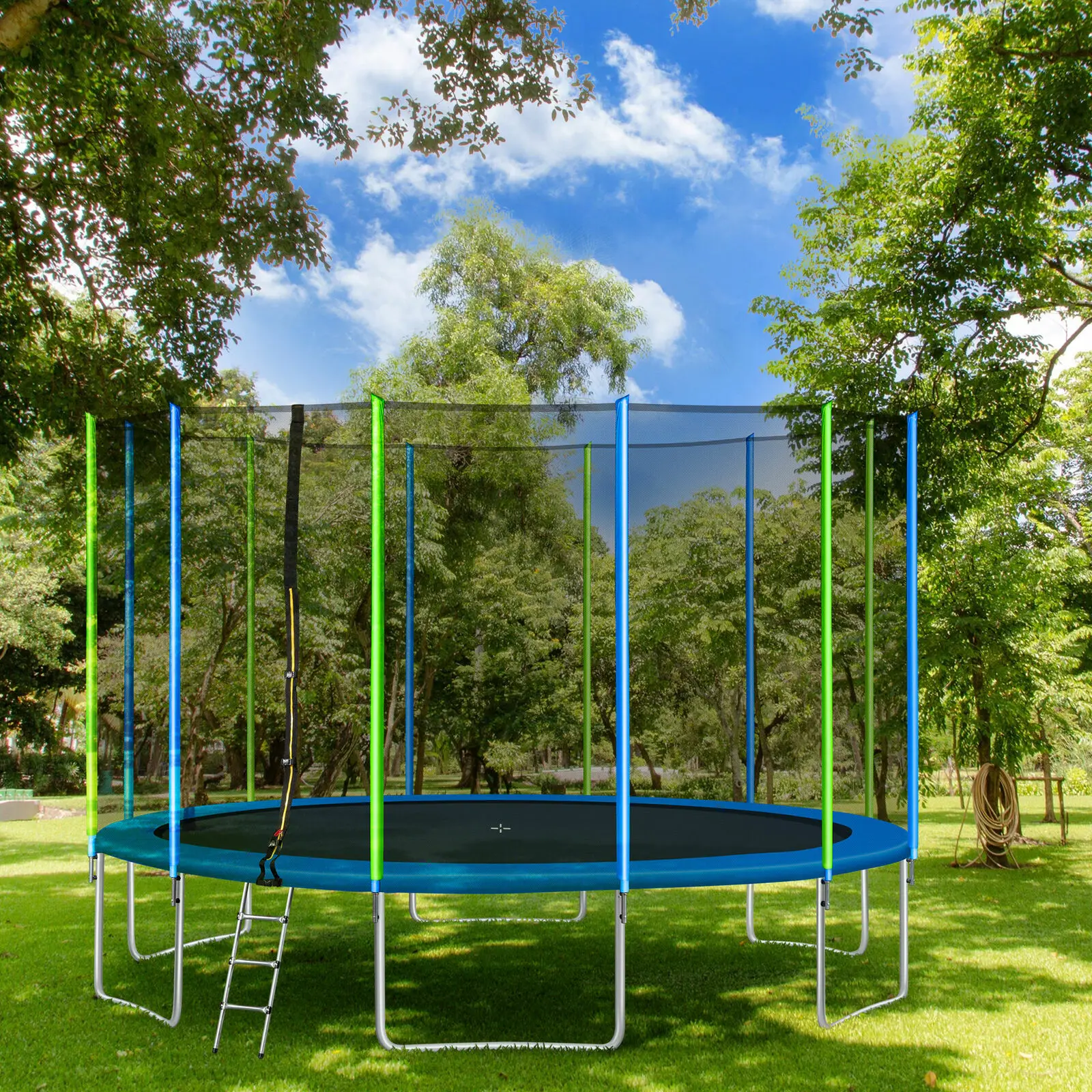 

16FT Trampoline for Kids with Safety Enclosure Net, Ladder and 12 Wind Stakes