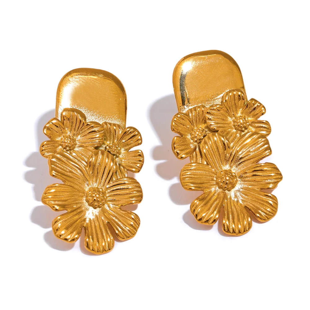 

JINYOU 457 Waterproof Stainless Steel Flower Stud Earrings Fashion 18K Gold Stylish Metal Fancy Ear Charm Jewelry Bijoux Party