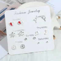 

2019 Han temperament one-week Earrings 7 pairs of simple set of sweet small earrings for women