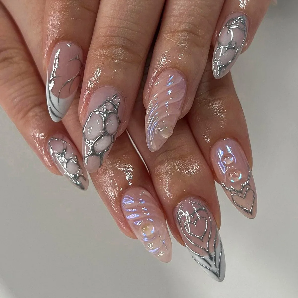 Dropshipping 24 Pcs French Style Romantic Art Acrylic Press on Nails Artificial Fingernails Candy False Nails Dating Party 2786