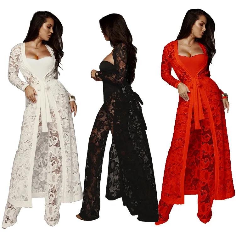 

L71 Women Clothing 2021 3 Piece Loungwear Lace Long Pant Lounge Set