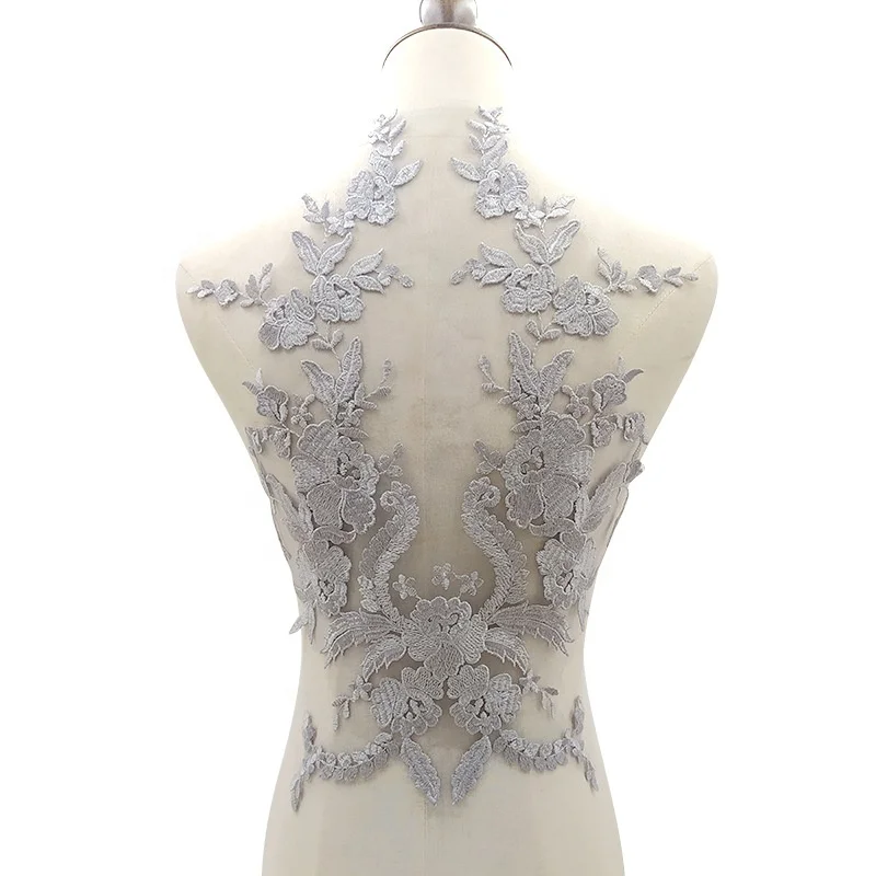 

Multi colors bridal floral embroidered bodice lace applique for dress, As pictured
