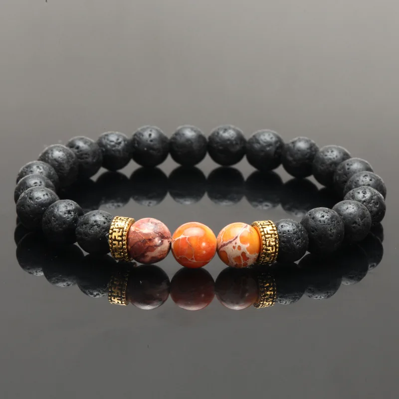 

Hot Sale 8mm Lava Rock Stone Volcanic Beaded Bracelet Gold Plated Natural Stone Stress Relief Yoga Beads Bracelet for Men Women