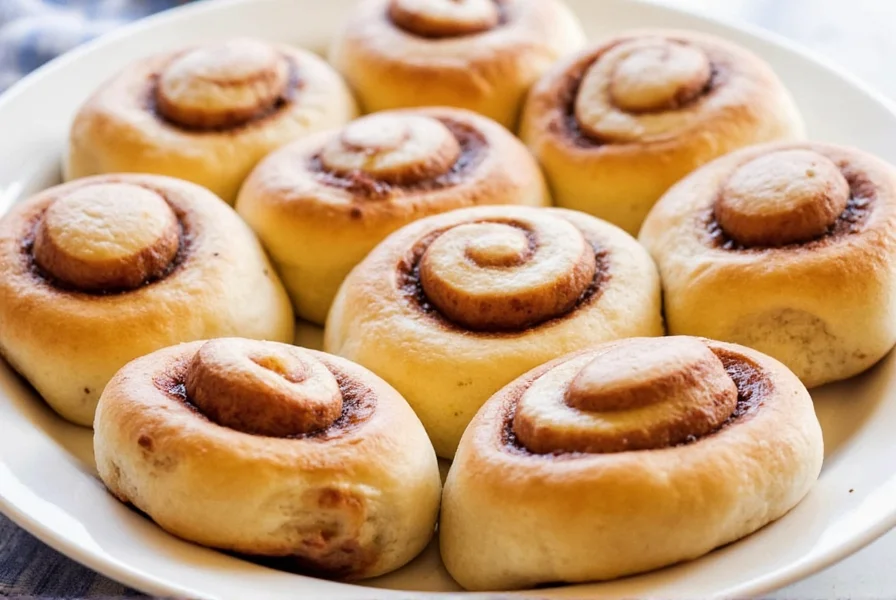 Perfectly baked large cinnamon rolls with golden crust, visible cinnamon swirls, and cream cheese glaze dripping down sides