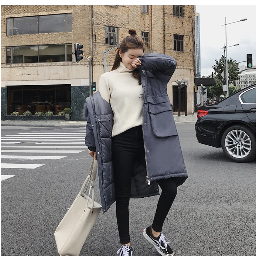 

Women Fashion Warm Winter Fur Parkas Long Hooded Coat New Plus Size Pocket Winter Jacket Women Solid Outerwear Female