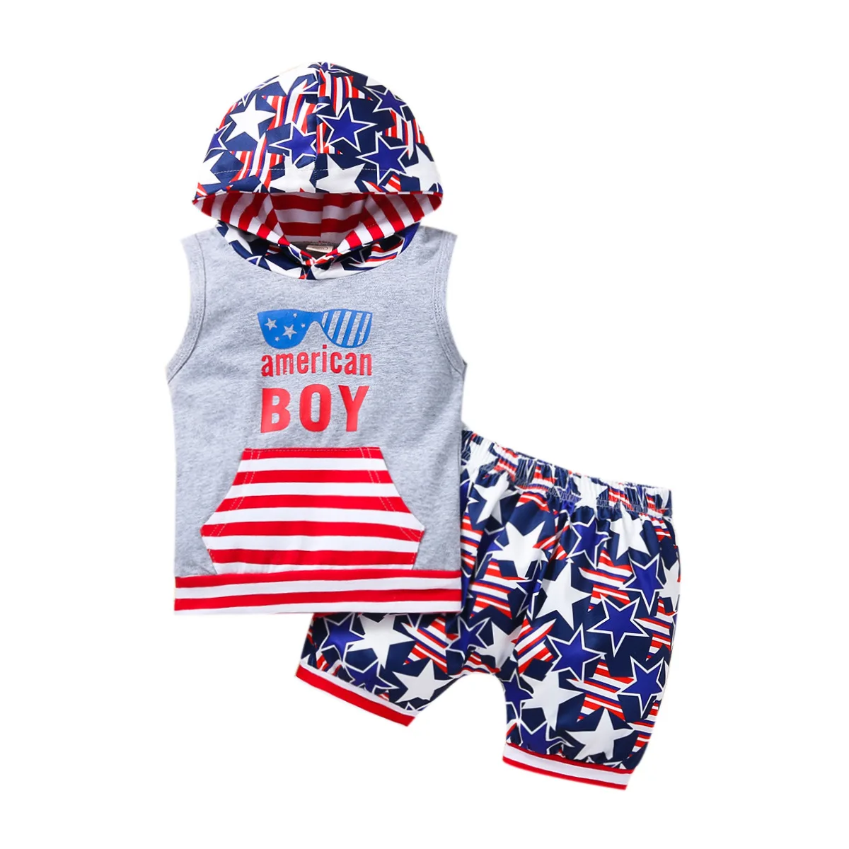 

2021 NEW 4th of July Patriotic Children Boutique Clothing Set Baby Boy Hoodie Shorts Outfits