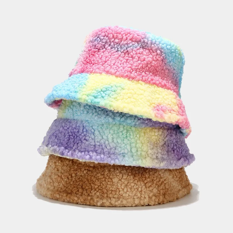 

Wholesale 2021 hot new Tie dye cap warm and soft outdoor thick hats in winter unisex bucket hat, Mix colors