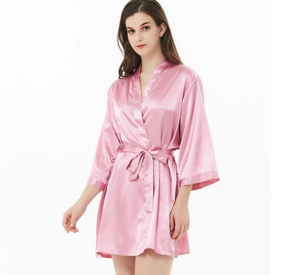 

Spot Solid Color Short Sleeve Silk Pajamas Bride Bridesmaid Robe for Wedding Party