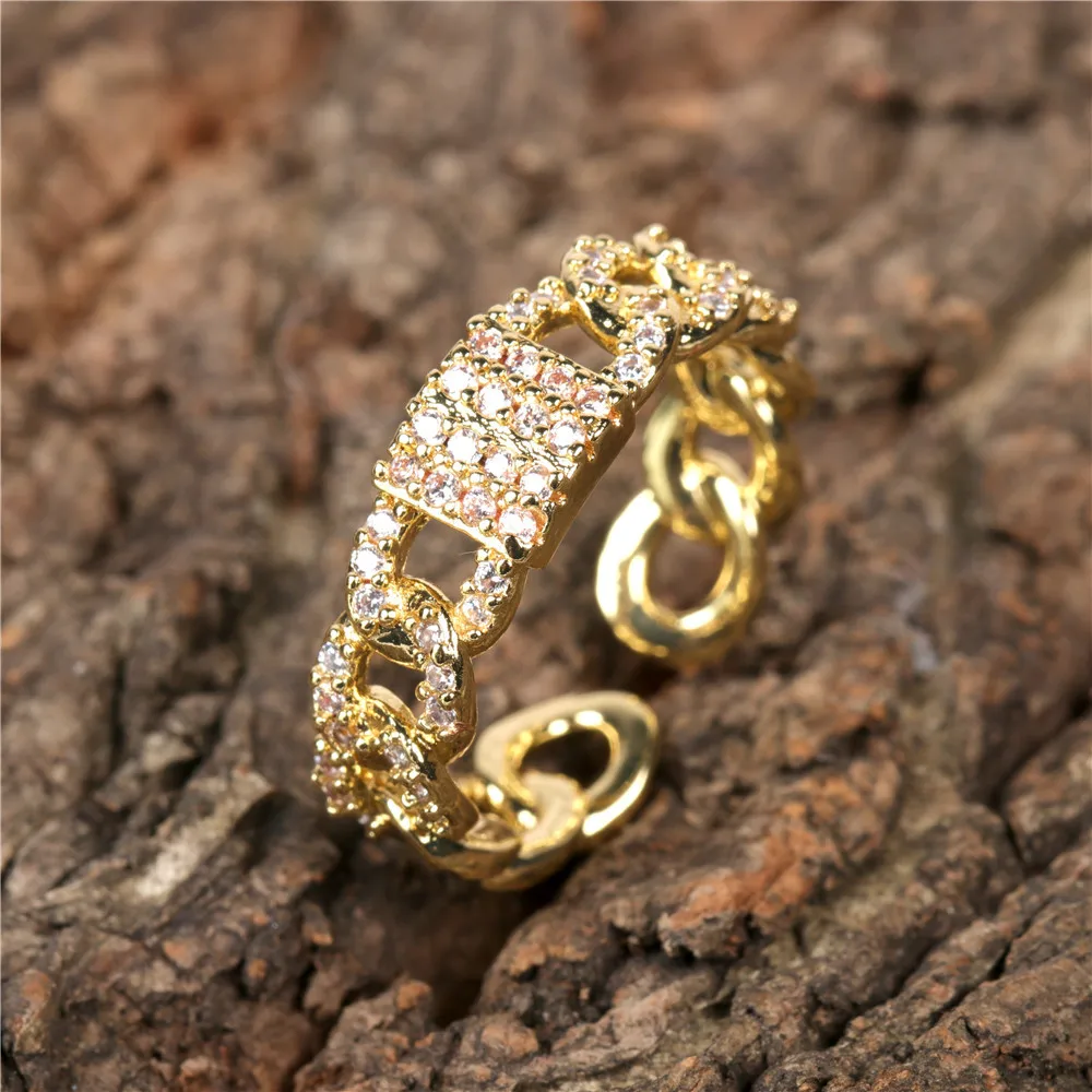 

European Hollow out Full Paved Zirconia Infinity Ring Full Diamond 8 Shaped Hip Hops CZ Opening Rings, Gold