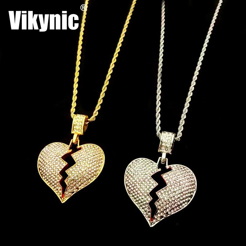 

Gold Plated Heart Shape Cuban Link Chain Necklace Cubic Zircon Necklace Hip hop Pendant Iced Out Pendant