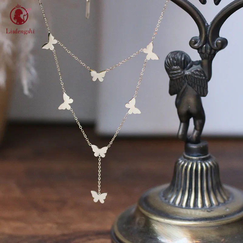 

Jewelry Layered Stainless Steel Y Shape Chain Necklace Titanium Steel Gold Plated Butterfly Tassel Pendant Necklace For Gift