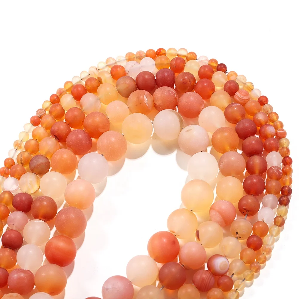 

4 - 12mm Matt Dull Polish Natural Orange Red Agates Stone Round Loose Beads For Jewelry Making DIY Necklace Bracelet Wholesale, Mix