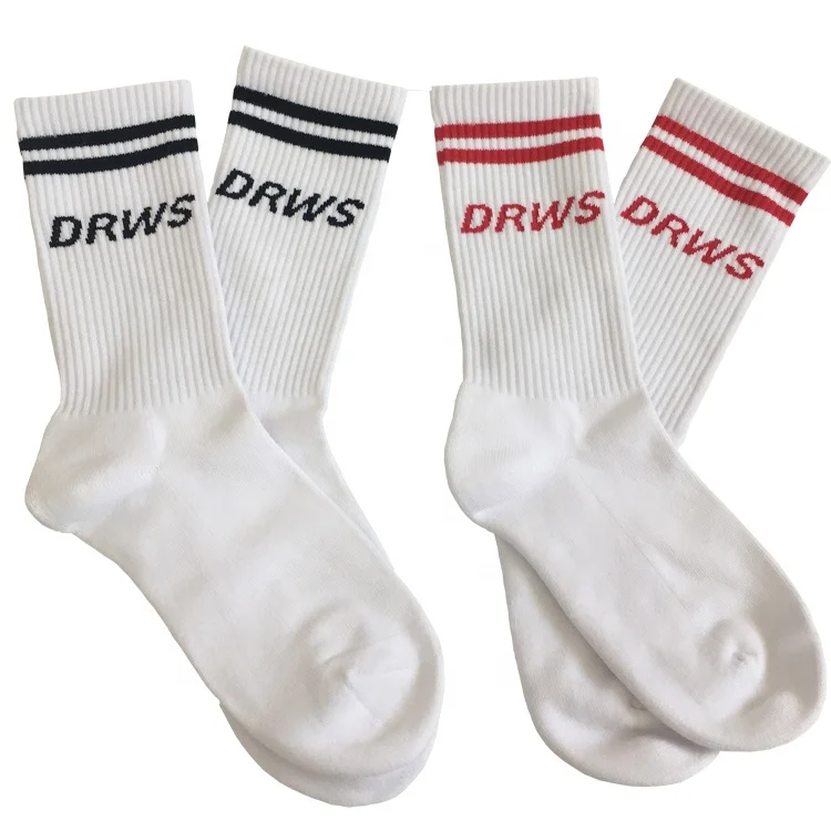 

DRWS 2 pairs men' athletic basketball tennis cushioned quick dry crew socks 2 size red/black stripe