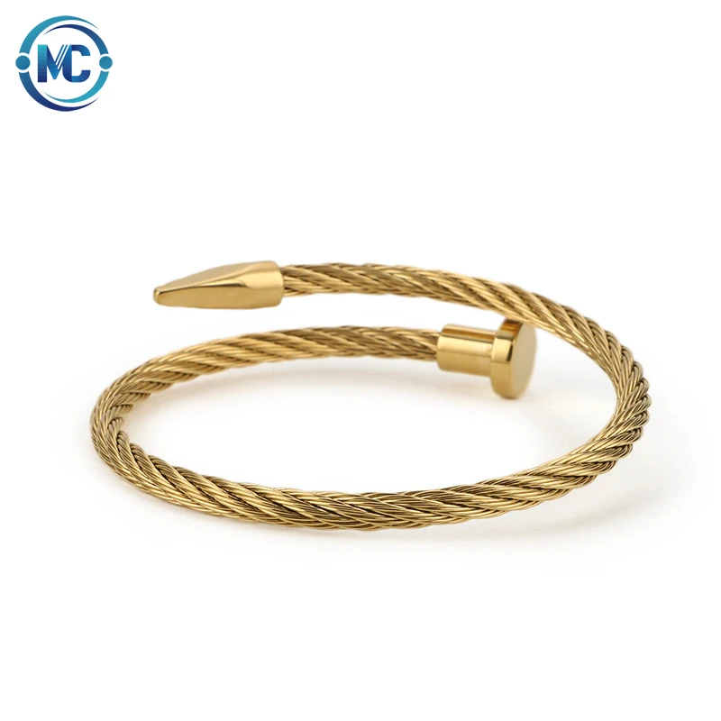 

2021 Factory Direct Sales New Simple Personality Stainless Steel Jewelry Gold Plated Nail Bracelet Bangle, As the picture