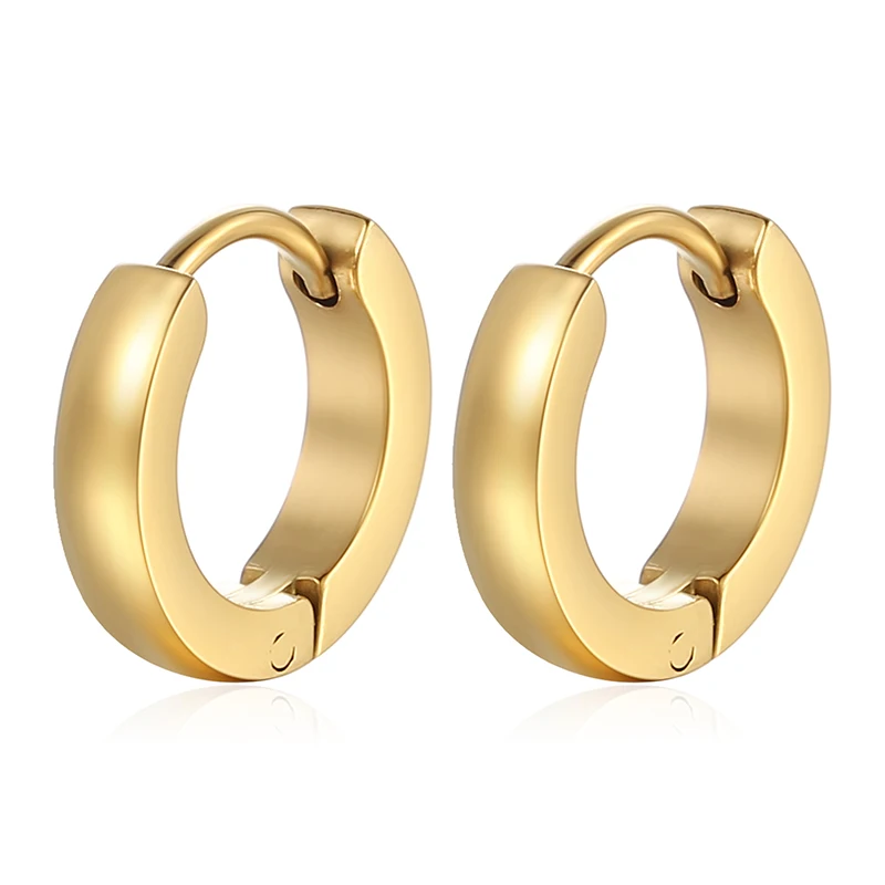 

Fashionable Wholesale Custom High Quality 18K Gold Plated Stainless Steel Simple Mini Small Flat Hoop Earrings, As picture