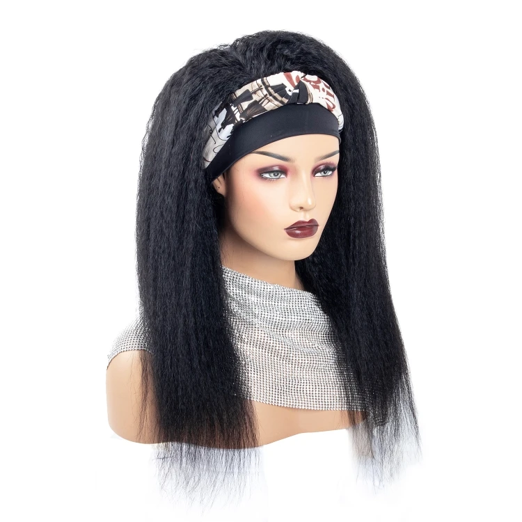 

September Promotion 180% density kinky straight yaki headband wig Wholesale price 100% human hair Brazilian wig for black woman