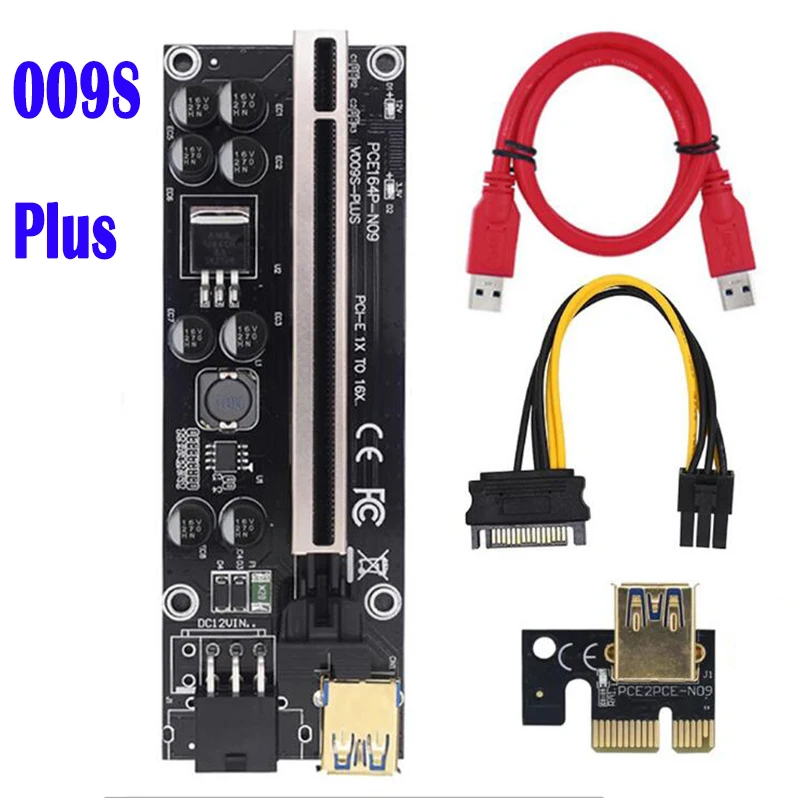 

VER009s Plus PCIE PCI Riser Card Ver 009S Express 1X 4X 8X 16X Extender Adapter Sata 15Pin to 6 Pin 009S plus, Black