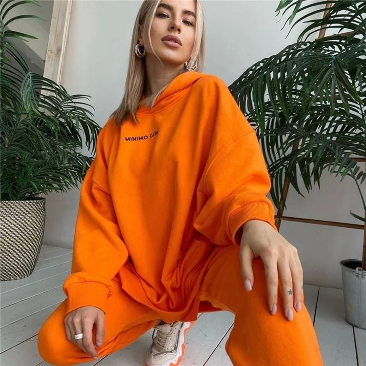 

2021 Women Suits two Pieces Sets Casual Tracksuit Hoodies Sweatshirt Pants white Plus Size, As picture show
