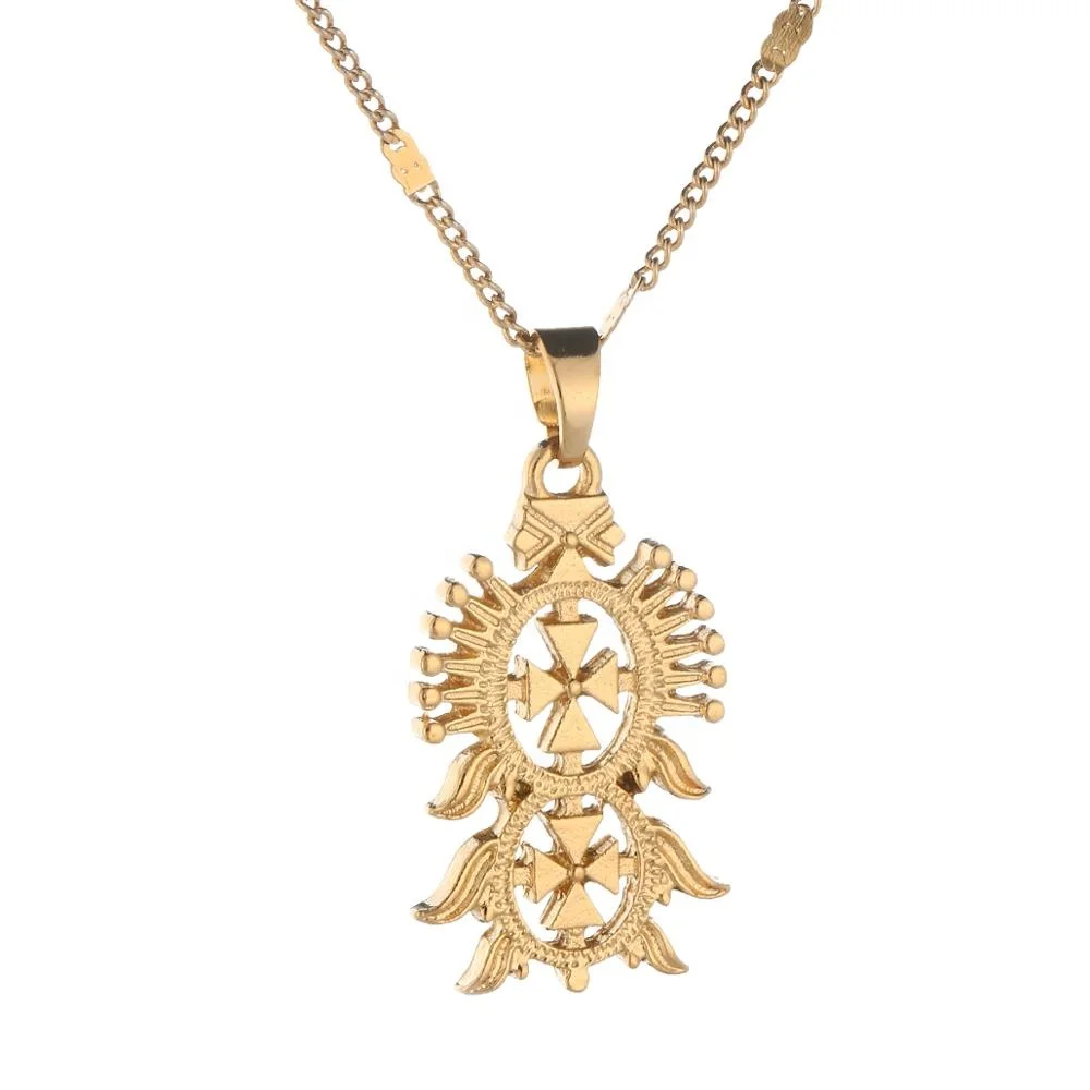 

Ethiopian Gold Color Cross Pendant Necklaces for Women Men Ethiopian Eritrea Chain Jewelry