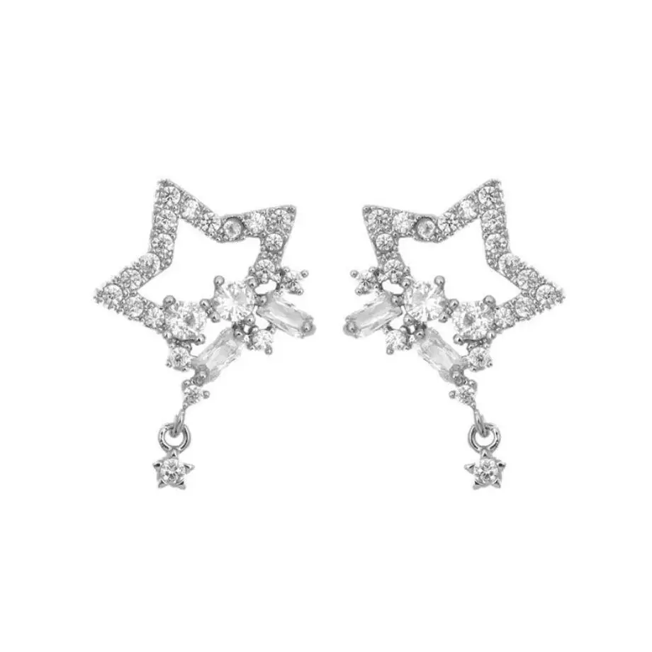 

Latest Five-pointed Star Zircon Ear Stud Sterling Silver Earrings Anniversary Gift Eardrop, Picture