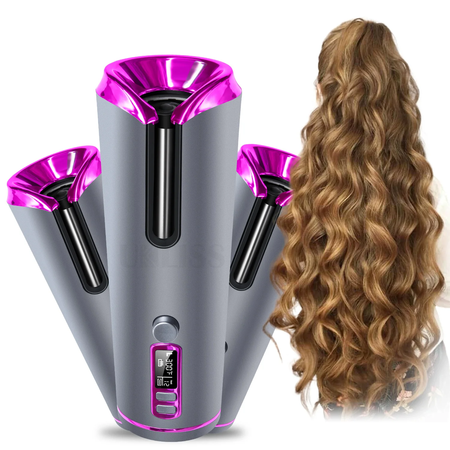 

Dropshipping Mini Hair Curling Iron Ceramic Cordless Spiral Curling Wand Magic Curler Big Wave Auto Roller For Women Travel