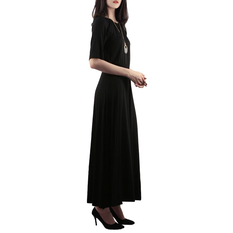 
New design maxi dresses women ruffles decoration o-neck collar short sleeve empire ankle-length solid color 