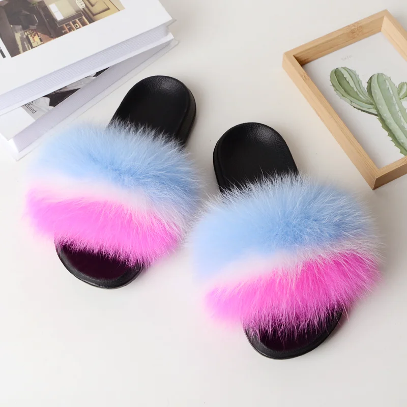 

high quality soft girls women custom fur sandals mink fur slide slippers, Customized color