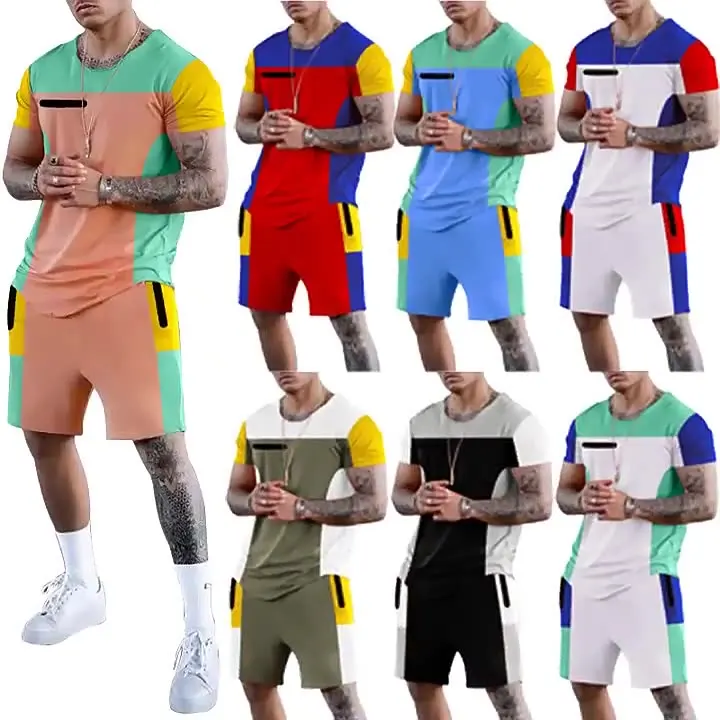 

Summer Custom Suits Slim Fit Set For Men Sports Plus Size Short Sleeve T-Shirt Crew Neck Casual Joggers Men'S Shorts Sets, Customized color