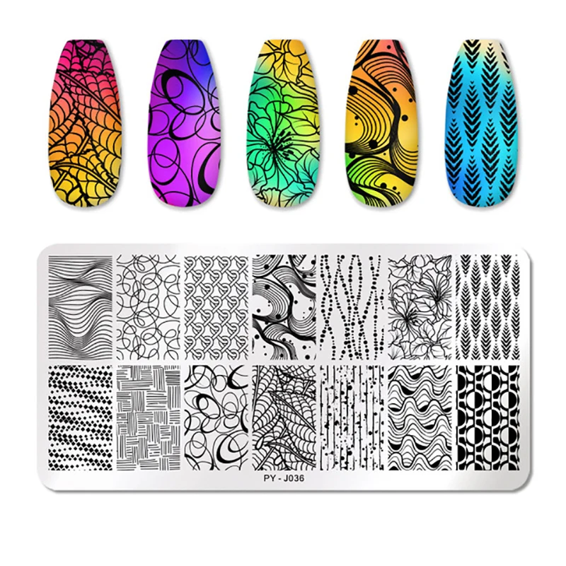 

YUXI Reusable Stainless Steel Nail art stamping plates Different designs rectangle for Stamping Gel Nail Art