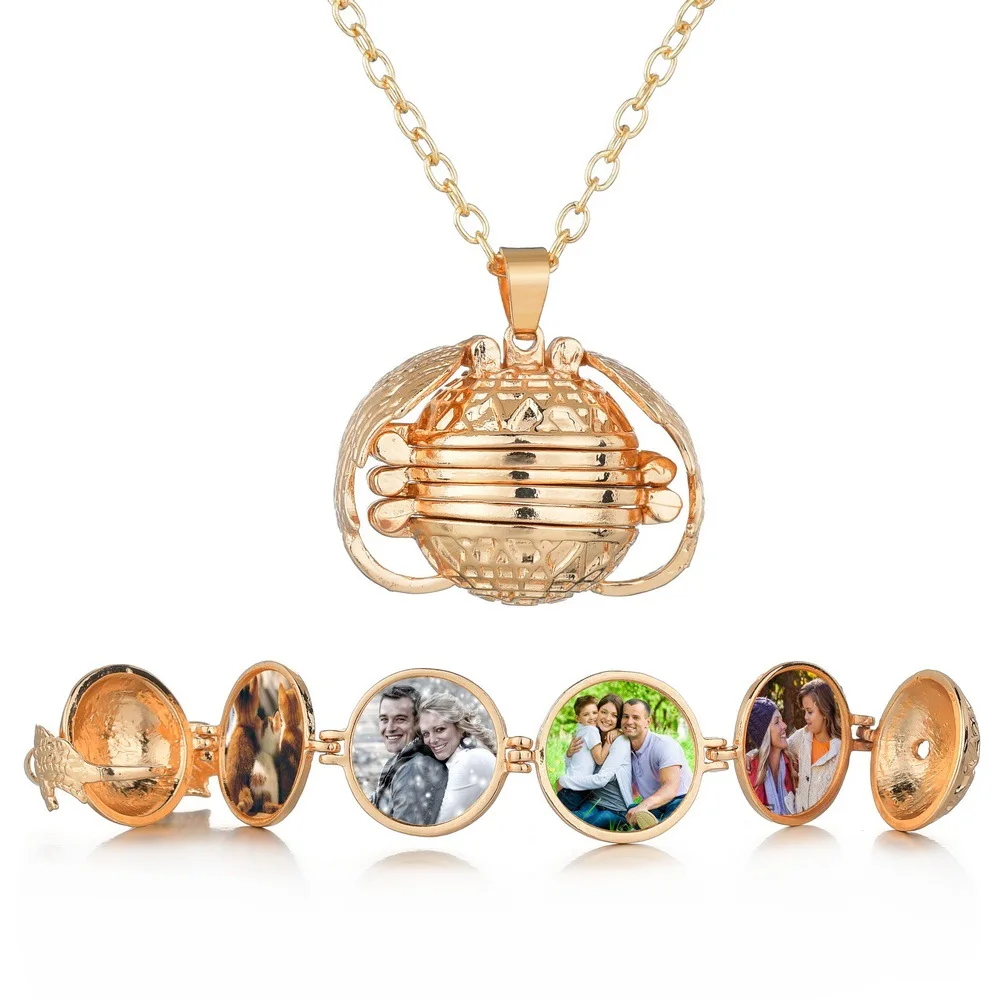 

Openable Multilayer Photo Box Necklace Five-layer Feather Shape Photo Necklace Wholesale, As picture