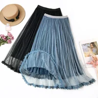 

B23814A Autumn/winter velvet gauze skirt fashion hollow-out lace with beaded a-line pleated skirt