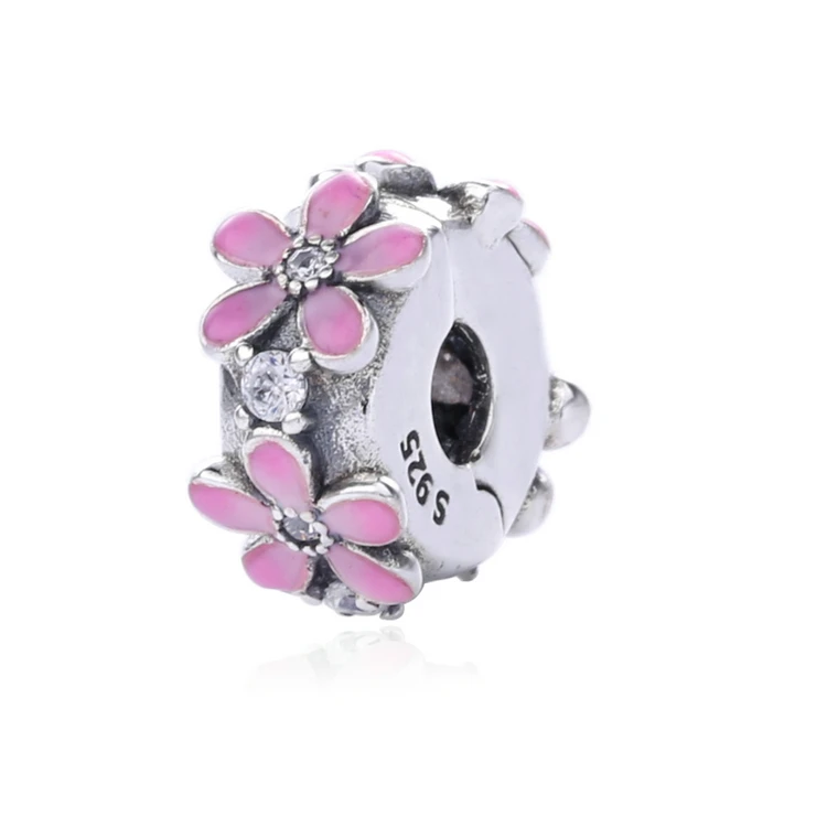 

Trending hot selling unique products elegant pink daisy flower clip charm, Silver