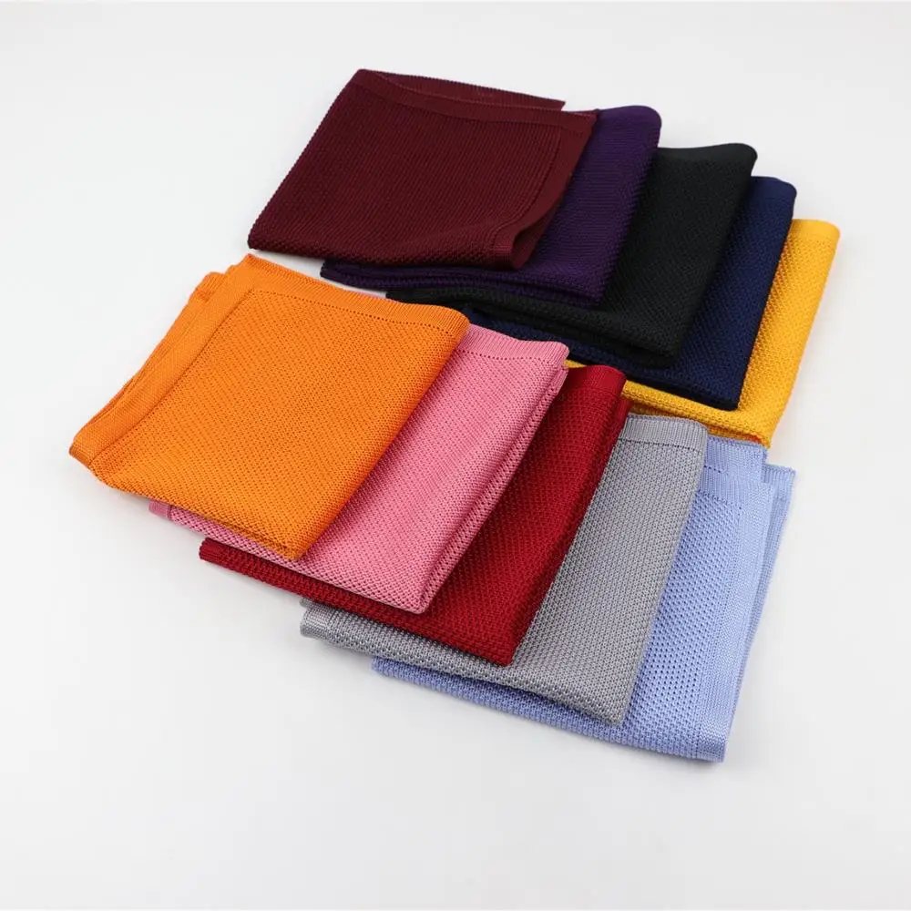 Solid Color Knitted Handkerchief Scarves Vintage Fabric of Business Suit Woven Handkies Men's Pocket Square Knit Handkerchiefs