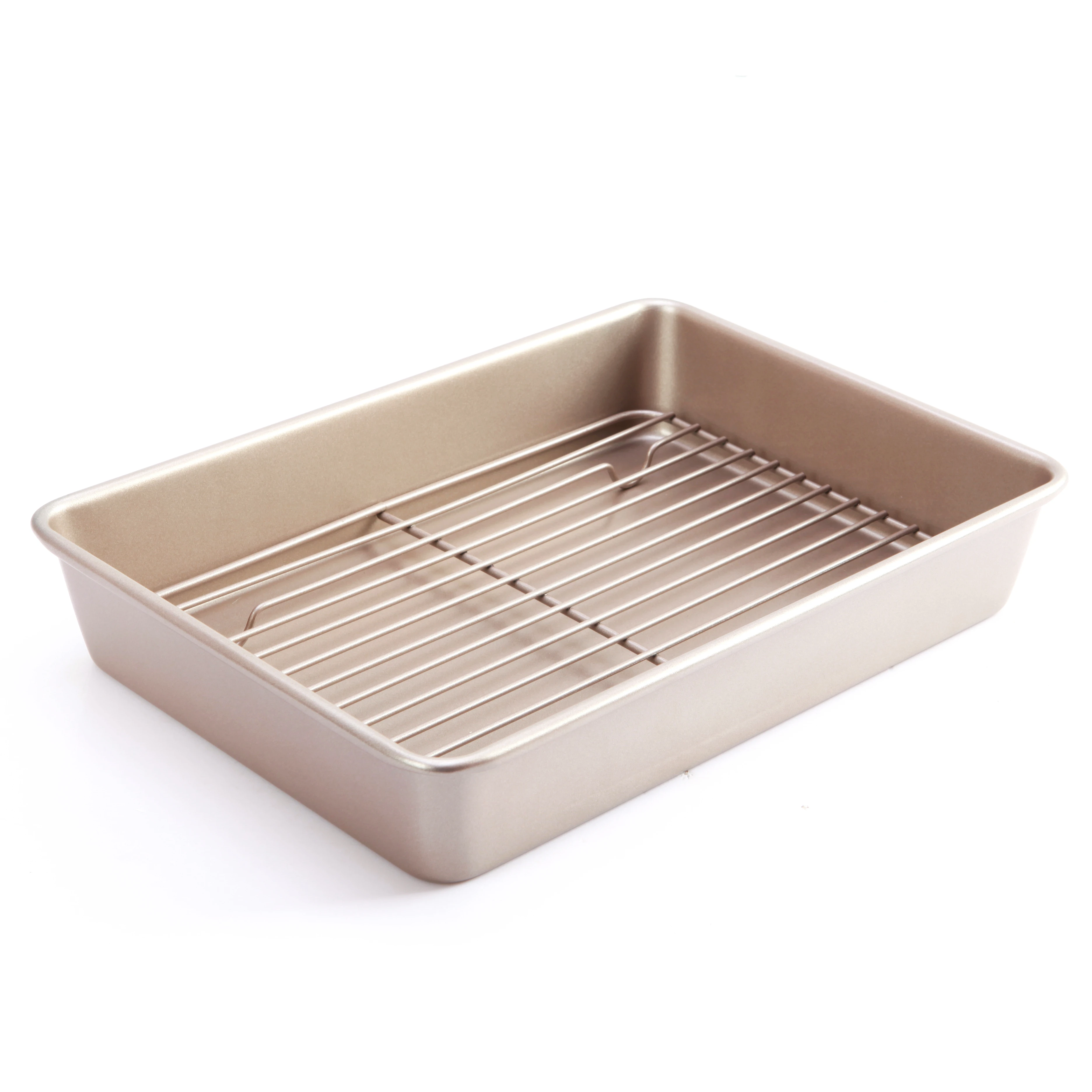 

13 Inch nonstick coating carbon steel baking pan with rack, Champagne gold