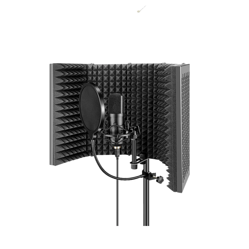 

RC-5 Foldable Adjustable Portable Sound Absorbing Vocal Recording Panel, Acoustic Isolation Microphone Shield For Recording, Black